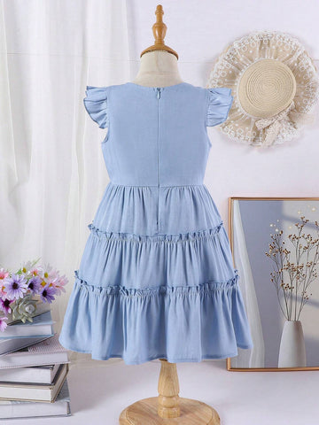 Girls Elegant Sky Blue Cake Skirt