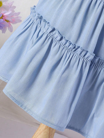 Girls Elegant Sky Blue Cake Skirt