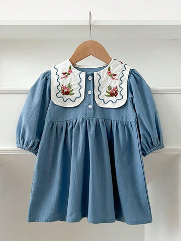 Girls Embroidered Collar French Collar Embroidered Princess Dress
