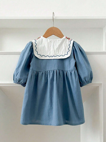 Girls Embroidered Collar French Collar Embroidered Princess Dress