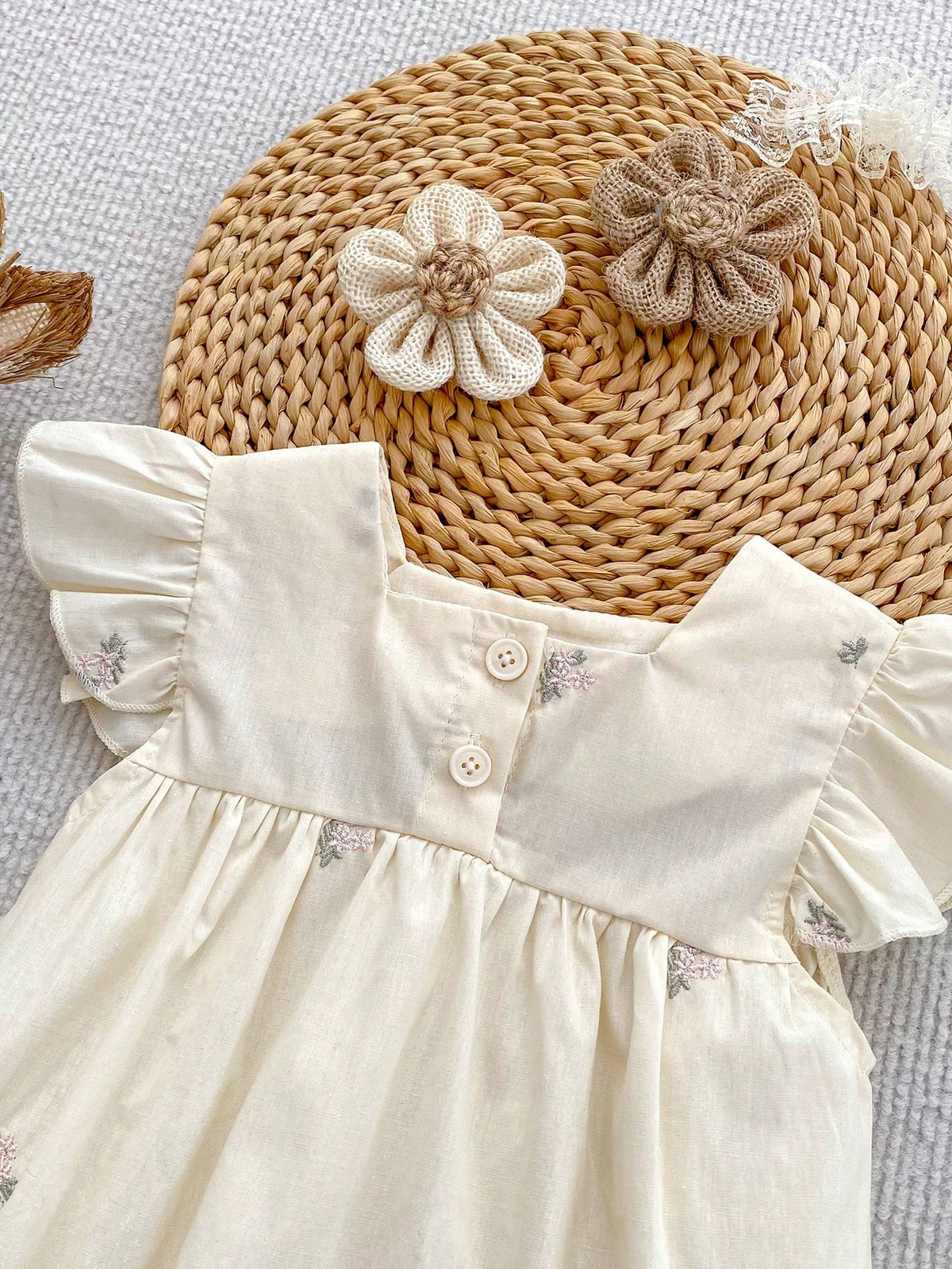 Girls Embroidered Ditsy Floral Short Cap Sleeve Princess Dress, Summer