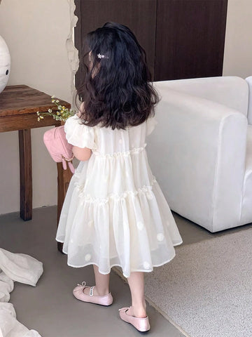 Girls' Embroidered Mesh Jacquard Loose Fit Princess Dress