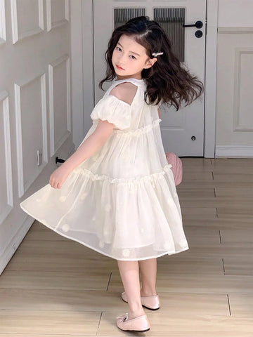 Girls' Embroidered Mesh Jacquard Loose Fit Princess Dress