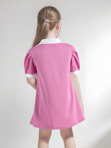 Girls' Fashion Academic Style Polo Collar Dress, Summer