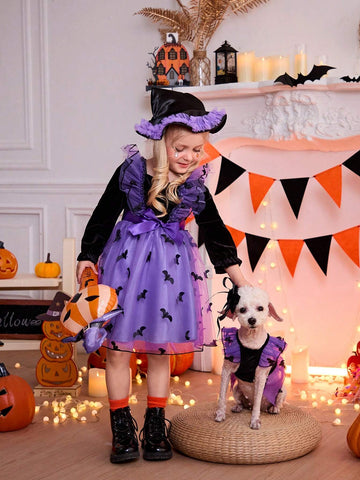 Girls' Fashion Casual Basic Sweet Elegant Velvet Three-Dimensional Embroidery Bat Wings Multi-Layer Ruffle Mesh Shape Fabric Suitable For Halloween ,Travel.Shopping ,Vacation , Daily Wear