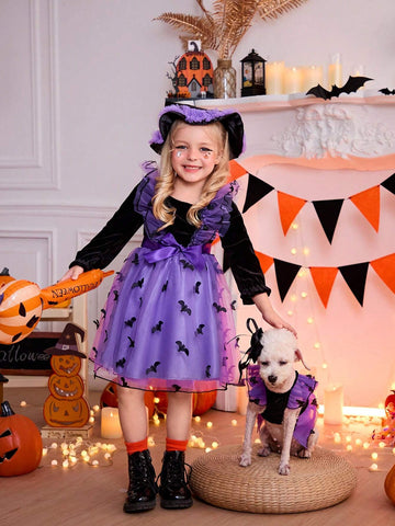 Girls' Fashion Casual Basic Sweet Elegant Velvet Three-Dimensional Embroidery Bat Wings Multi-Layer Ruffle Mesh Shape Fabric Suitable For Halloween ,Travel.Shopping ,Vacation , Daily Wear