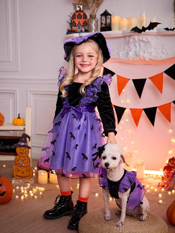 Girls' Fashion Casual Basic Sweet Elegant Velvet Three-Dimensional Embroidery Bat Wings Multi-Layer Ruffle Mesh Shape Fabric Suitable For Halloween ,Travel.Shopping ,Vacation , Daily Wear