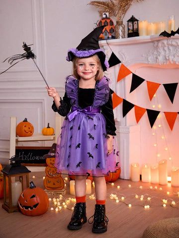 Girls' Fashion Casual Basic Sweet Elegant Velvet Three-Dimensional Embroidery Bat Wings Multi-Layer Ruffle Mesh Shape Fabric Suitable For Halloween ,Travel.Shopping ,Vacation , Daily Wear