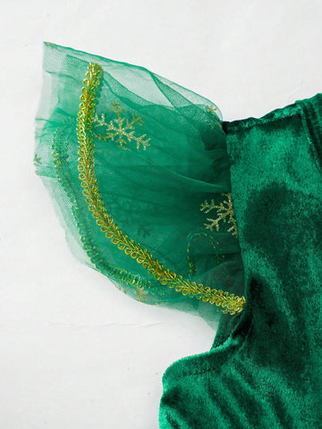 Girls Fashion Casual Cute Jacquard Bubble Air Layer Christmas Santa Gingerbread Man Christmas Tree Flower House Pattern Vivid Layered Dress