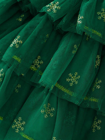 Girls Fashion Casual Cute Jacquard Bubble Air Layer Christmas Santa Gingerbread Man Christmas Tree Flower House Pattern Vivid Layered Dress