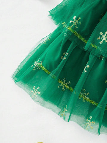 Girls Fashion Casual Cute Jacquard Bubble Air Layer Christmas Santa Gingerbread Man Christmas Tree Flower House Pattern Vivid Layered Dress