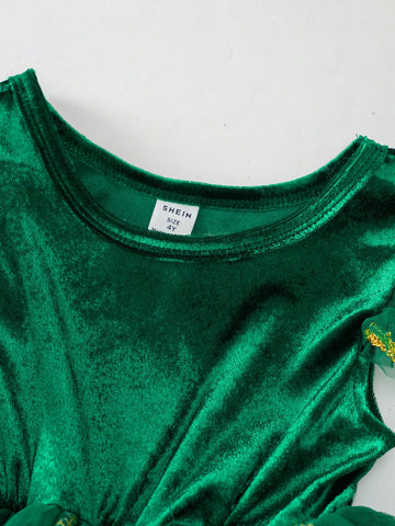 Girls Fashion Casual Cute Jacquard Bubble Air Layer Christmas Santa Gingerbread Man Christmas Tree Flower House Pattern Vivid Layered Dress