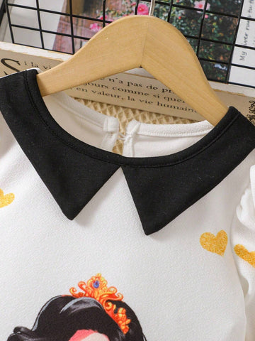 Girls Fashion Colorblock Ruffle Hem Print Dress, Elegant Princess Style Casual Party Dress Suitable For Birthday, New Year, Party, Vacation, Daily Wear In Summer, Fall, Spring