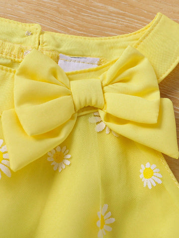 Girls' Fashion Mesh Patchwork Round Neck Bowknot Sleeveless Dress