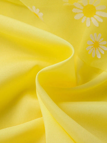 Girls' Fashion Mesh Patchwork Round Neck Bowknot Sleeveless Dress