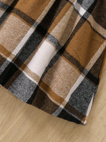 Girls Fashion Minimalist Spring & Autumn Dress, Young Girl Round Neck Knitted Bow Patchwork Plaid Mid-Length Dress