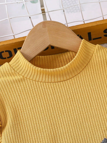 Girls Fashion Minimalist Spring & Autumn Dress, Young Girl Round Neck Knitted Bow Patchwork Plaid Mid-Length Dress