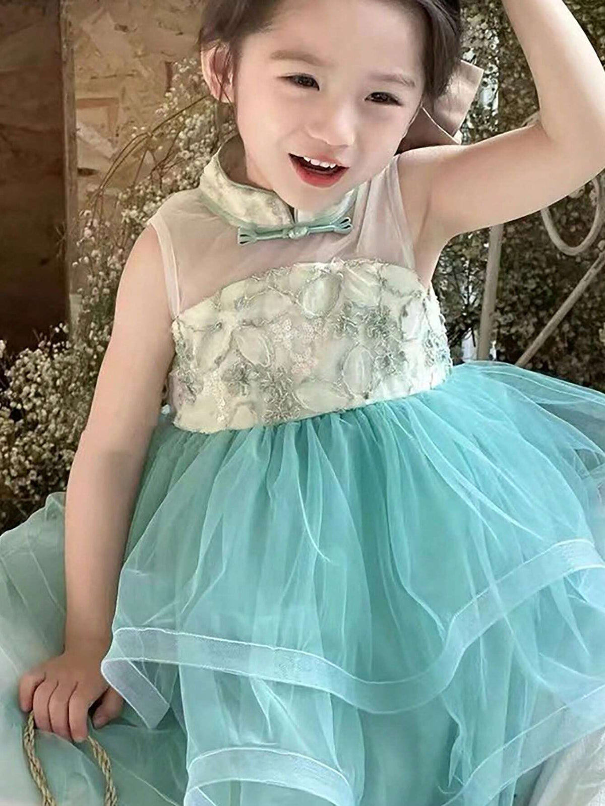 Girl's Fashion Multi-Layer Mesh Trim Dress, Toddler Summer Casual Sundress