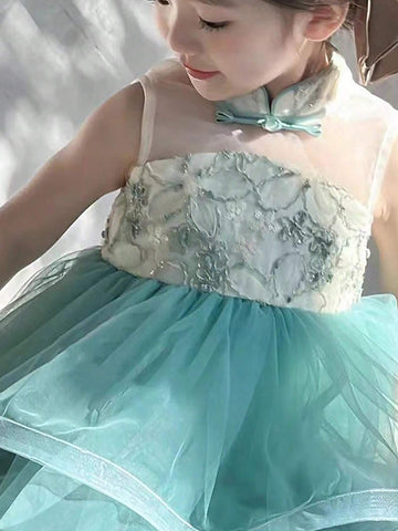 Girl's Fashion Multi-Layer Mesh Trim Dress, Toddler Summer Casual Sundress