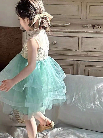 Girl's Fashion Multi-Layer Mesh Trim Dress, Toddler Summer Casual Sundress
