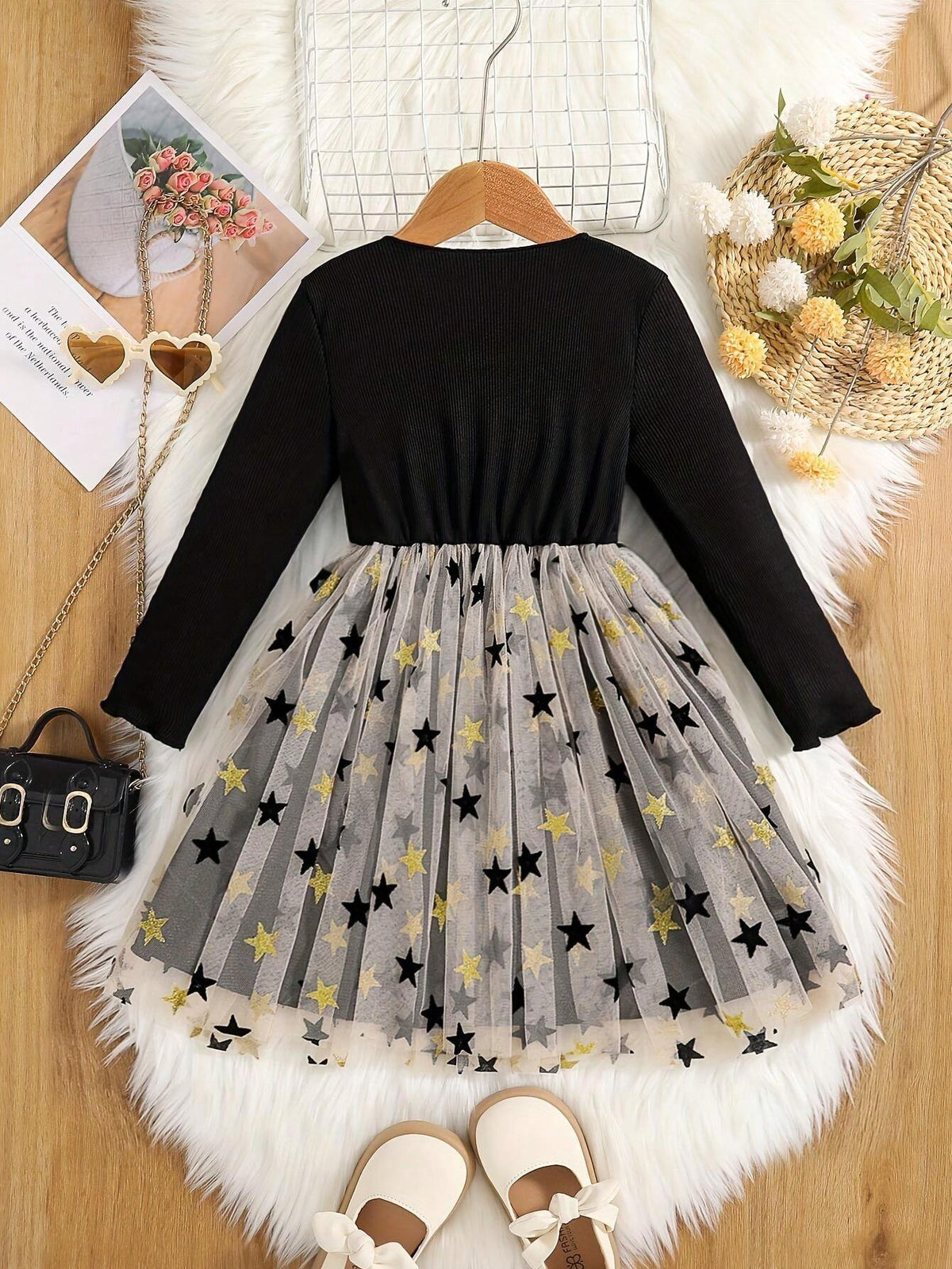 Girls' Fashion New Arrival Spring & Autumn Outfit - Girls' Casual Solid Color Ruffle Sleeve Round Neck Long Sleeve Elegant Graceful Dress