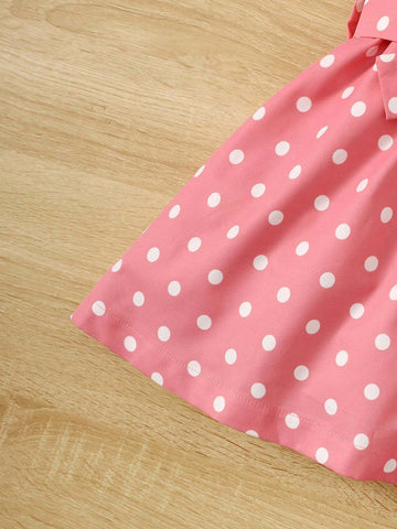 Girls' Fashion Sleeveless Dress With Heart & Polka Dot Applique, Round Neck, Summer