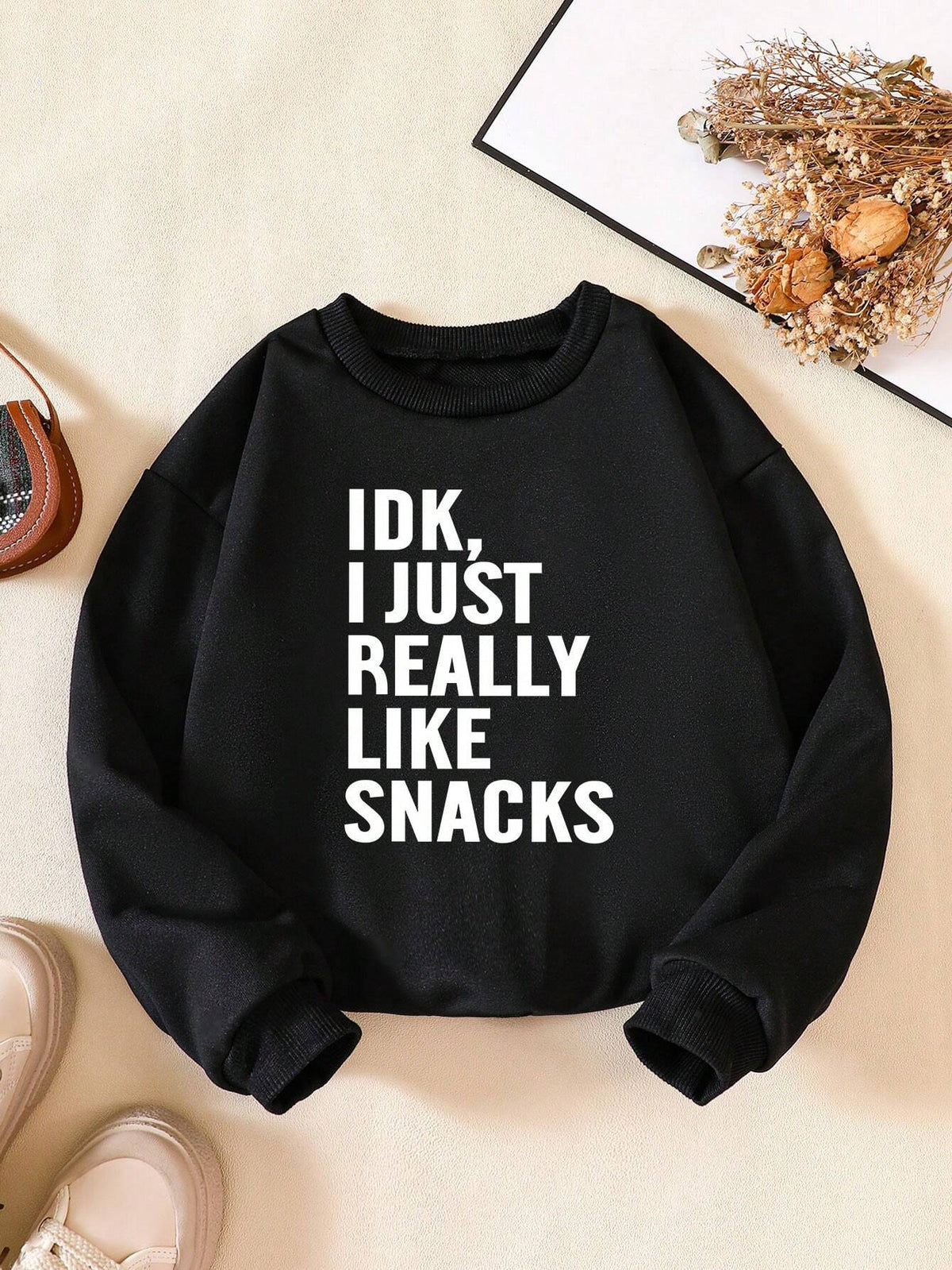 Girls Fashion Slogan Print Casual Pullover Long Sleeve Sweatshirt, Suitable For Spring, Autumn & Winter