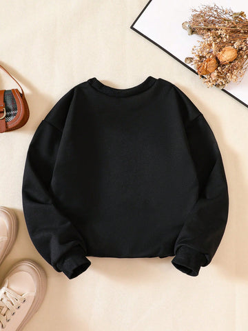Girls Fashion Slogan Print Casual Pullover Long Sleeve Sweatshirt, Suitable For Spring, Autumn & Winter