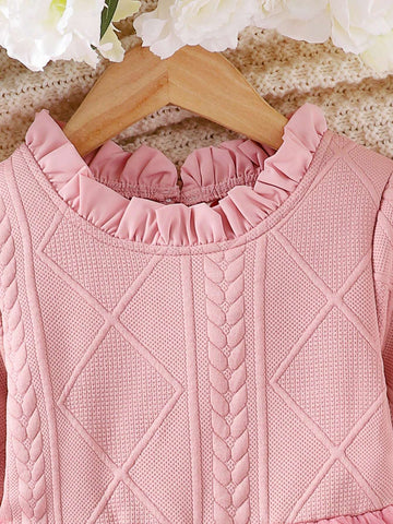 Girls Fashion Sweet Lace Collar Long Sleeve Thick Splicing Yarn Dress Spring And Autumn