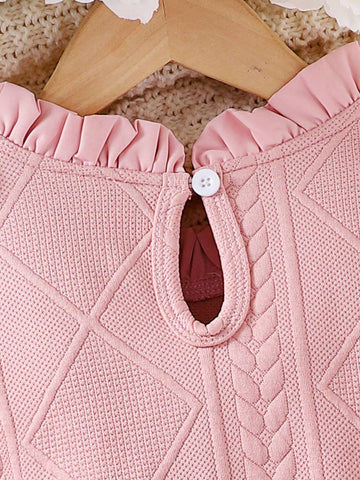 Girls Fashion Sweet Lace Collar Long Sleeve Thick Splicing Yarn Dress Spring And Autumn