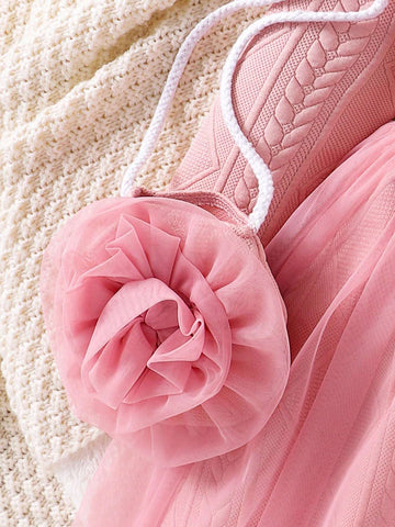 Girls Fashion Sweet Lace Collar Long Sleeve Thick Splicing Yarn Dress Spring And Autumn