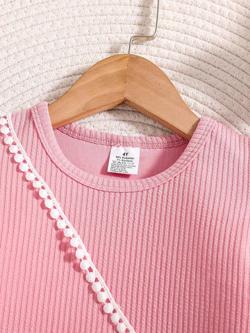 Girls' Fashion Trendy Spring & Autumn Dress With Small Sling Bag; Girls' Round Neck Long Sleeve Puff Sleeve Plaid Mid-Length Dress