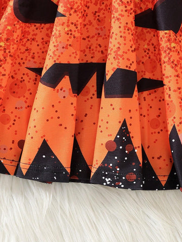 Girls Fashion Western Halloween Patterns Printed Long-Sleeved Dress Suit Autumn And Winter
