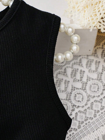 Girls Fashionable And Elegant Lace Bow Belt Sleeveless Hollow Dress Suitable For Summer Holiday Party