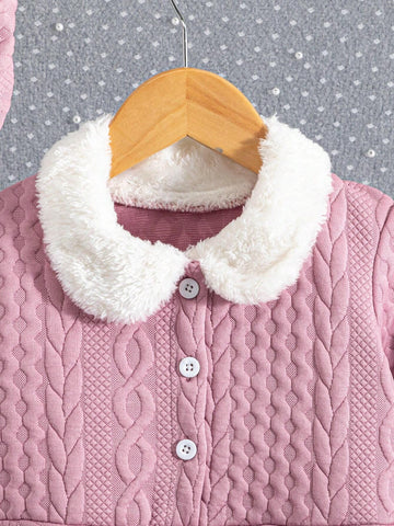 Girls' Fashionable Casual Elegant Knit Jacquard Faux Fur Fabric Colorblock Dress With Matching Beret Hat, Suitable For Birthday Gift, New Year Gift, Party, Travel, Daily Wear, Suitable For Autumn, Spring, Stylish, Trendy, Cute, Fits Girls