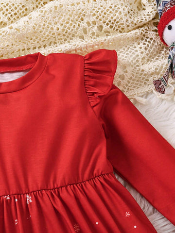 Girls' Fashionable Casual & Elegant Ruffle Splice Fur Dress