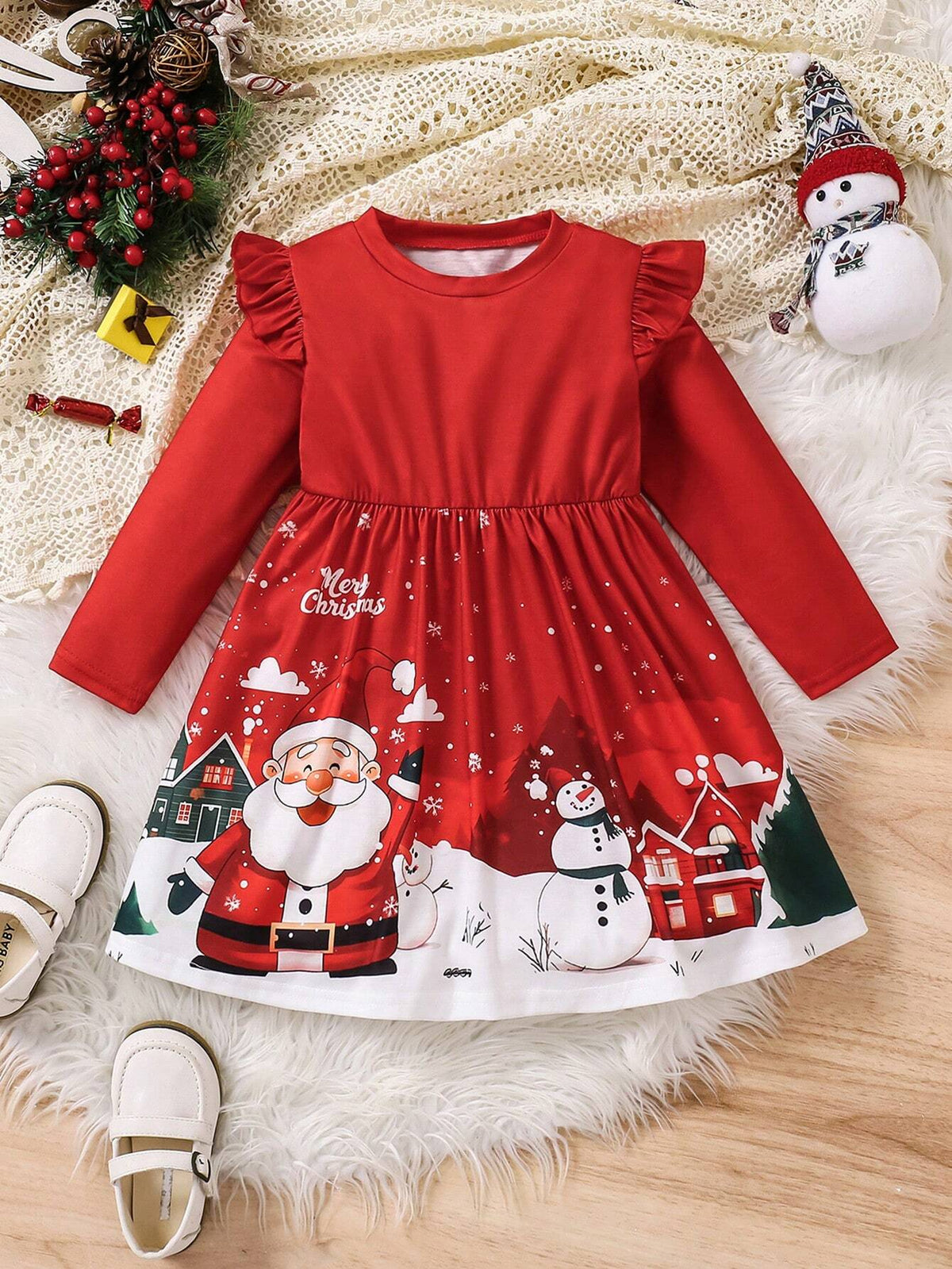 Girls' Fashionable Casual & Elegant Ruffle Splice Fur Dress