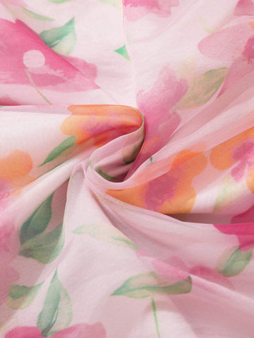 Girls" Fashionable Doll Collar Short Sleeve Floral Printed Dress For Summer Parties And Holidays