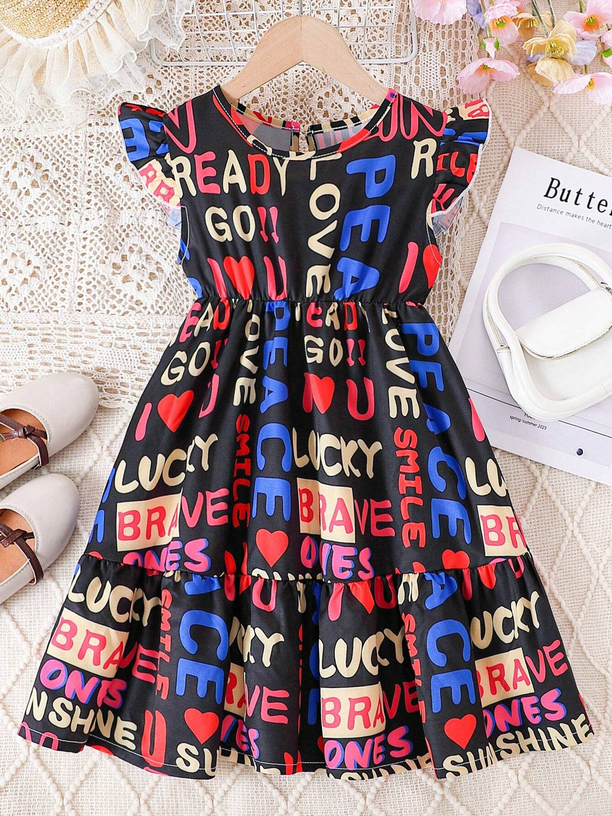 Girls' Fashionable Floral Print Sleeveless Dress, Summer Outfits For Kids