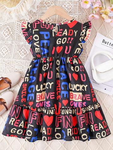 Girls' Fashionable Floral Print Sleeveless Dress, Summer Outfits For Kids