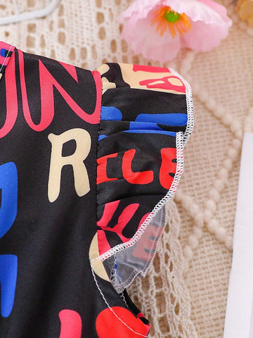 Girls' Fashionable Floral Print Sleeveless Dress, Summer Outfits For Kids
