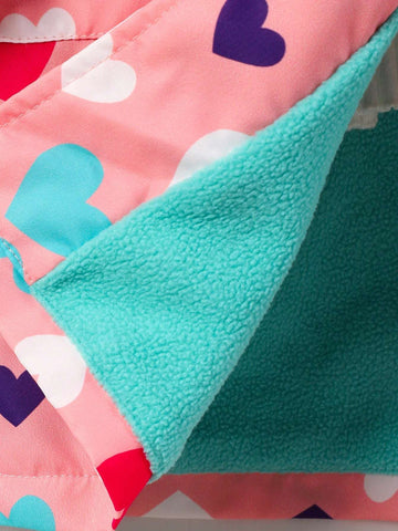 Girls' Fashionable Heart Print Fleece Windbreaker Jacket