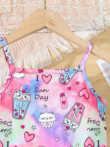 Girls' Fashionable Letter Printed Casual Sling Dress