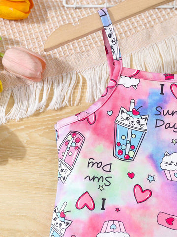 Girls' Fashionable Letter Printed Casual Sling Dress