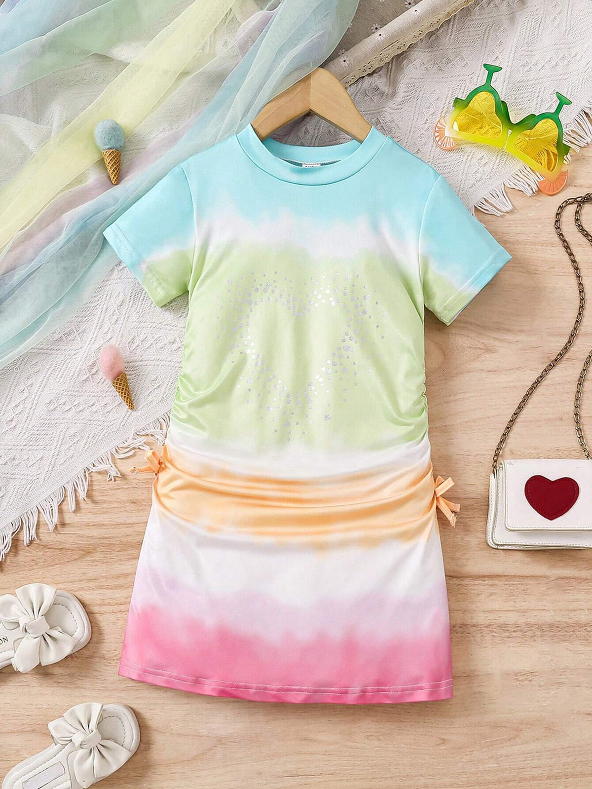 Girls' Fashionable Ombre Short Sleeve T-Shirt Dress