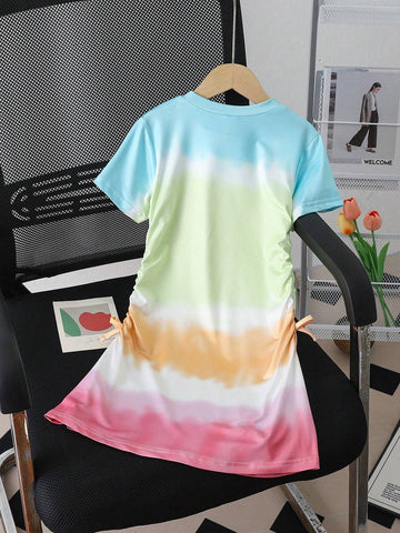 Girls' Fashionable Ombre Short Sleeve T-Shirt Dress