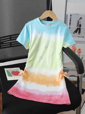 Girls' Fashionable Ombre Short Sleeve T-Shirt Dress