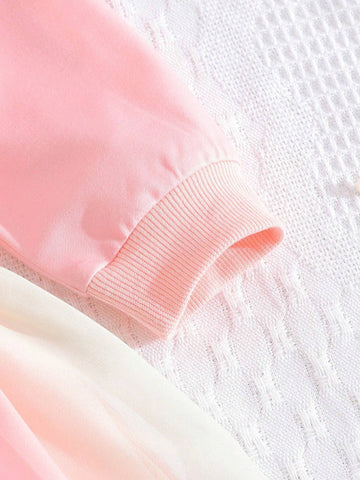 Girls Fashionable Princess Fairytale Cartoon Print Patchwork Rainbow Hem Dress For Spring & Autumn