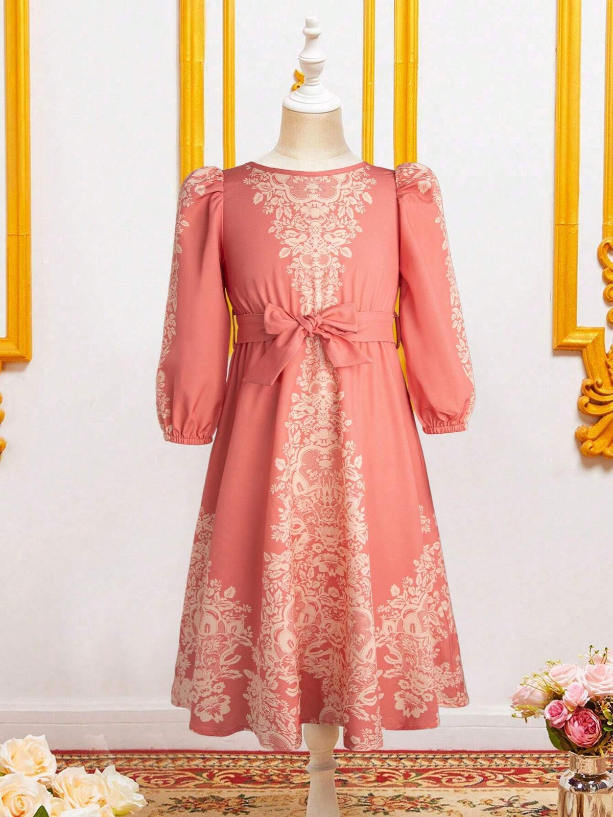 Girls' Fashionable Printed Long Sleeve Dress