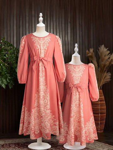 Girls' Fashionable Printed Long Sleeve Dress